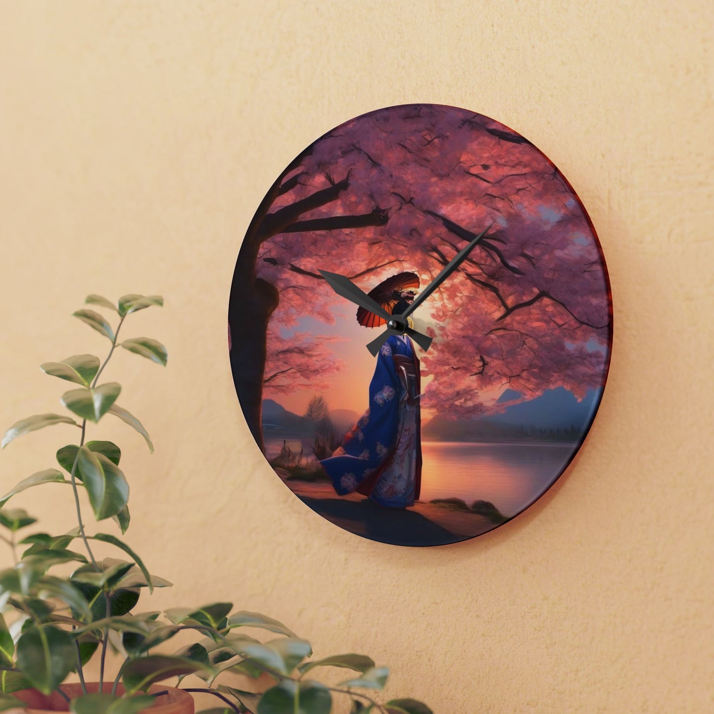 Cherry Blossom Wall Clock, Floral Home Decor, Nature Lover Gift, Acrylic Clock, Unique Wall Art, Japanese Inspired Decor