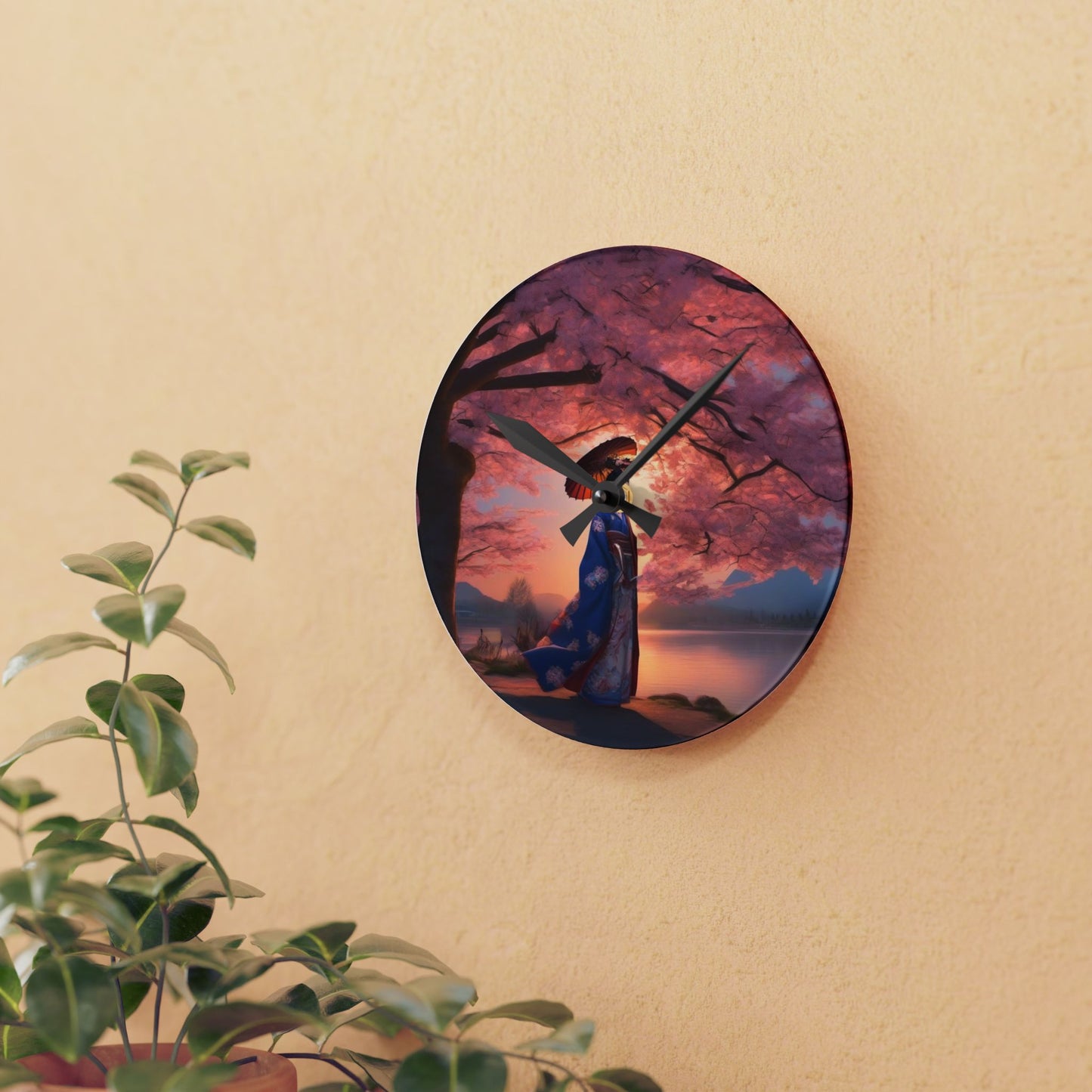 Cherry Blossom Wall Clock, Floral Home Decor, Nature Lover Gift, Acrylic Clock, Unique Wall Art, Japanese Inspired Decor
