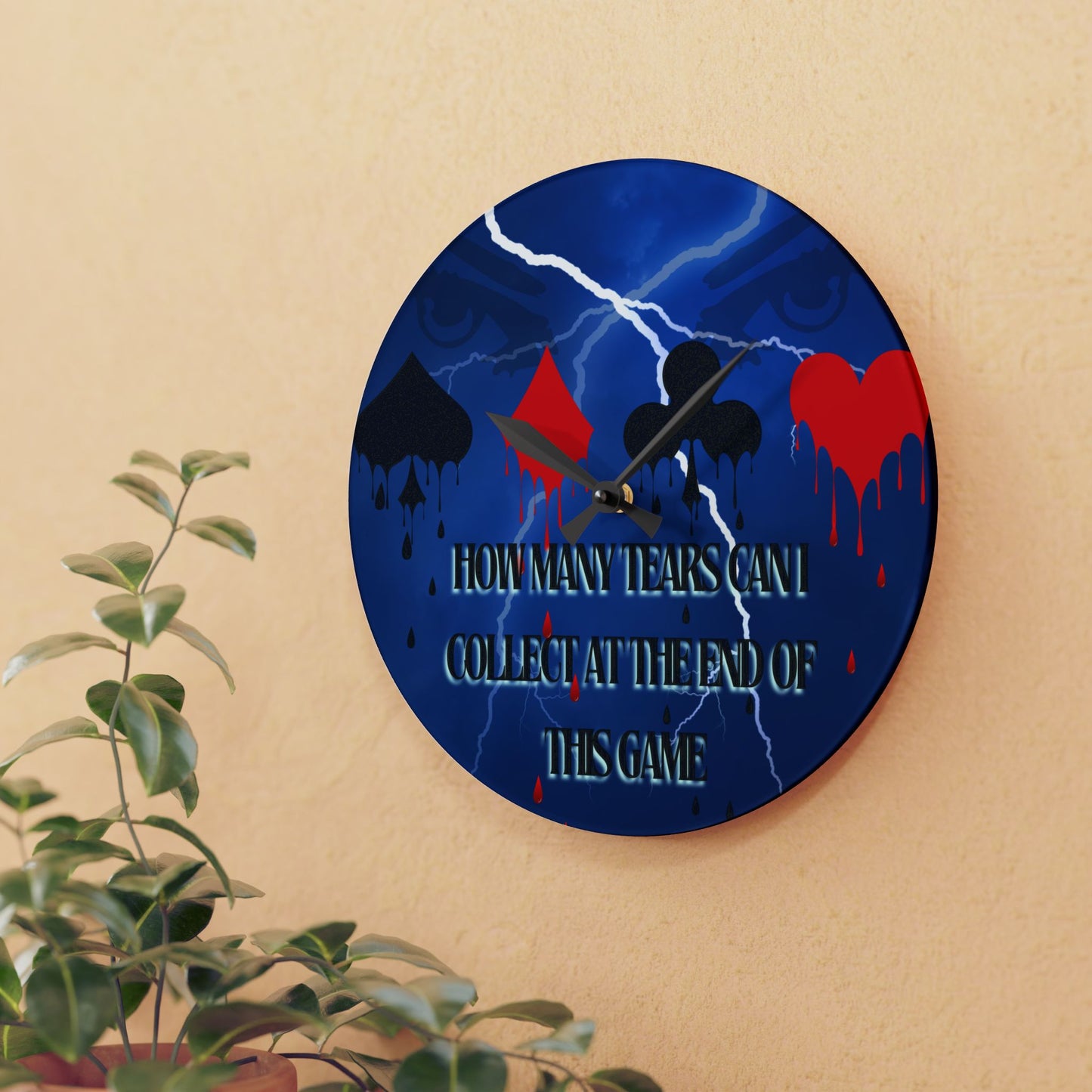 Acrylic Wall Clock - THE Crying Game, Unique Home Decor, Modern Wall Art, Silent Clock, Minimalist Design