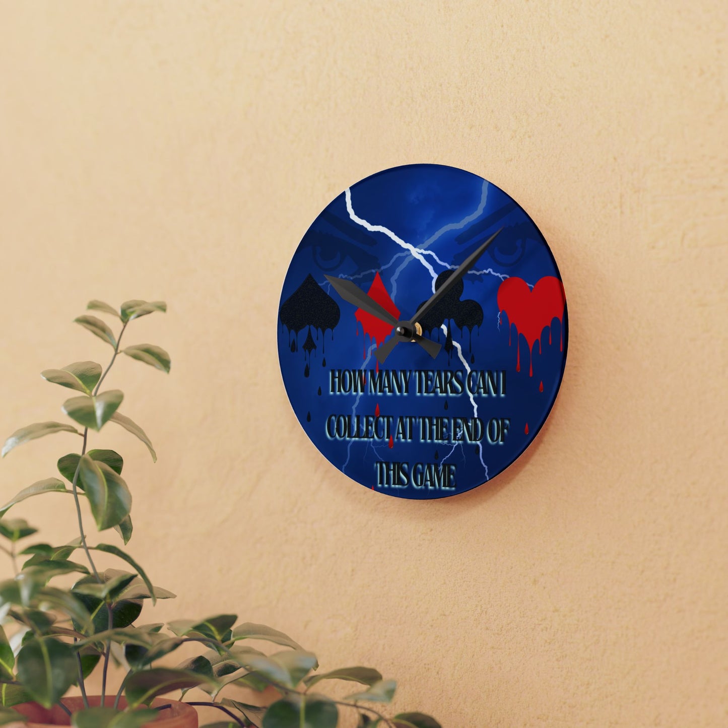 Acrylic Wall Clock - THE Crying Game, Unique Home Decor, Modern Wall Art, Silent Clock, Minimalist Design