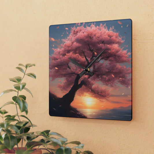 Acrylic Wall Clock, Cherry Blossom Tree Decor, Unique Home Clock, Nature Lover Gift, Floral Wall Art Design