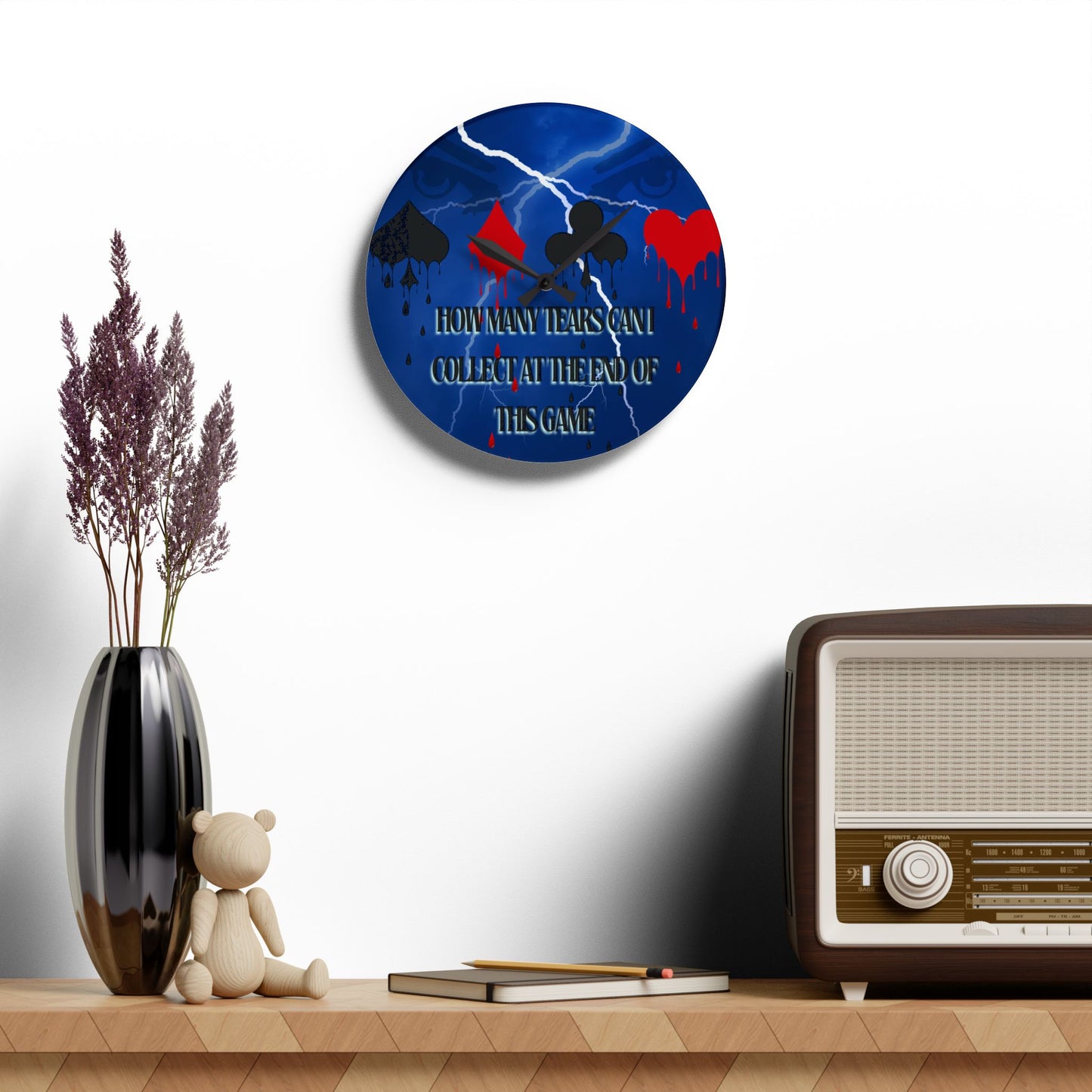 Acrylic Wall Clock - THE Crying Game, Unique Home Decor, Modern Wall Art, Silent Clock, Minimalist Design